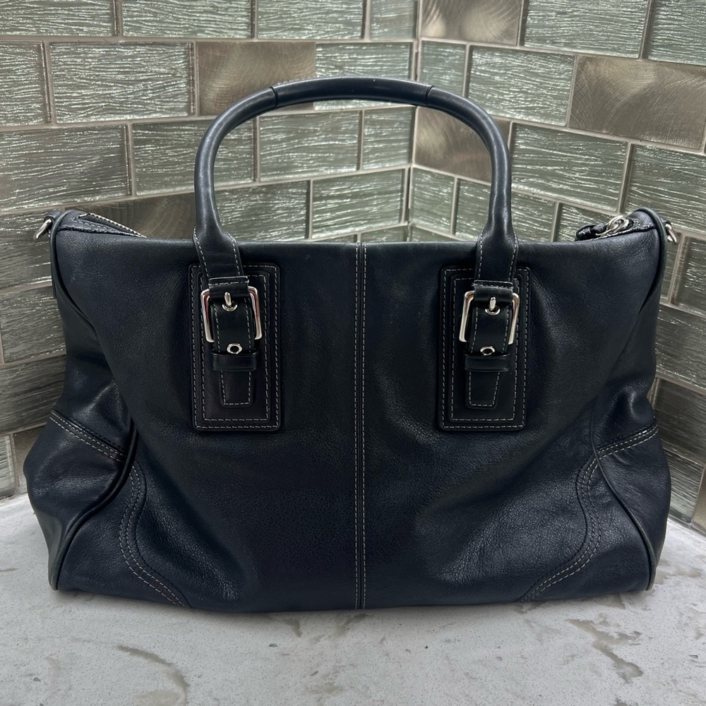 Coach Black Leather Satchel with Silver Hardware